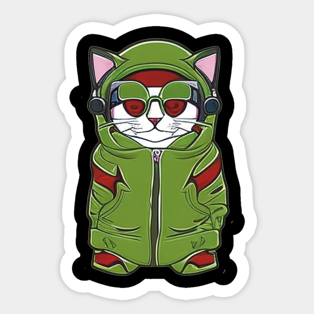 Cute Cartoon Cat in a Hoodie: Stylish Feline Vibes Sticker by ImaginativeInkPOD